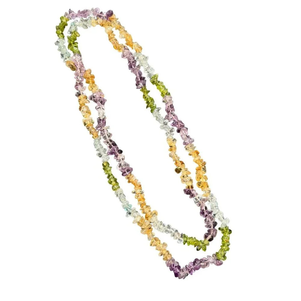 Aquamarine Citrine Peridot Amethyst Semi-Precious Gemstone Nugget Bead Necklace